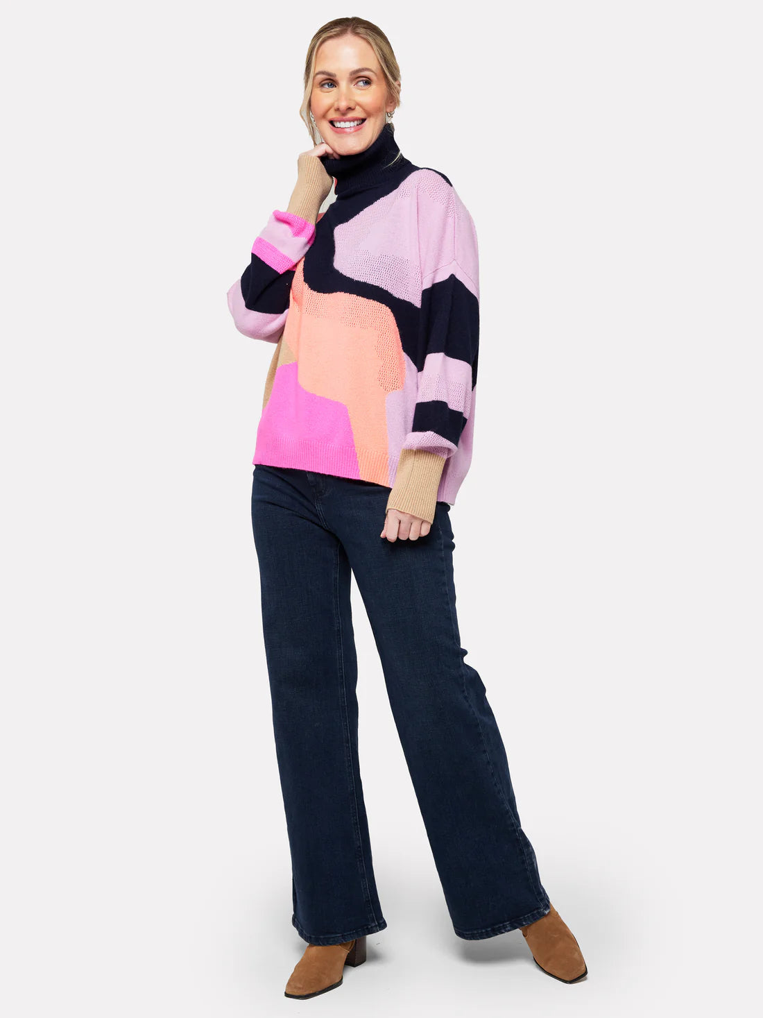 BRODIE Abstract Cashmere Roll Neck