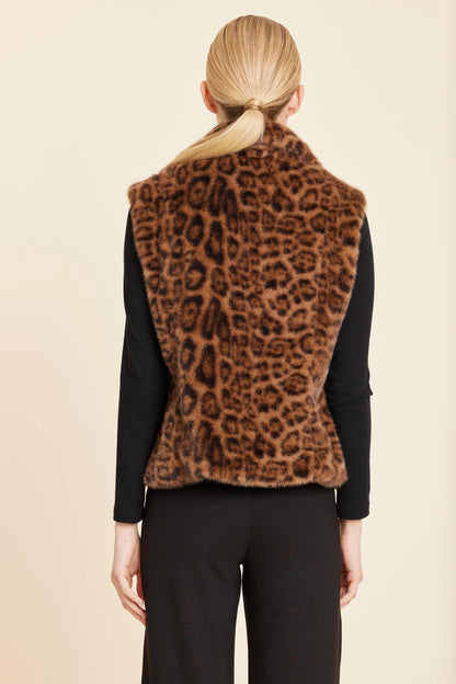DOLCE CABO Leopard Plush Faux Fur Notch Collar Vest