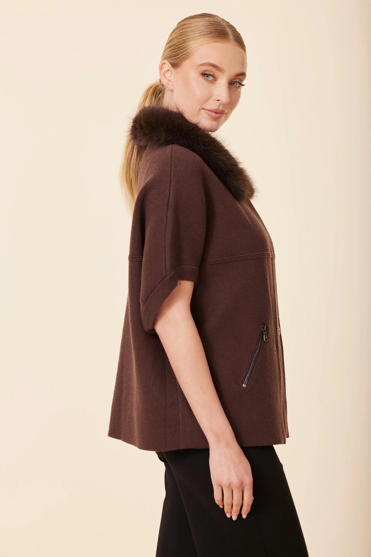 DOLCE CABO Faux Fur Trimmed Cocoon Cardigan