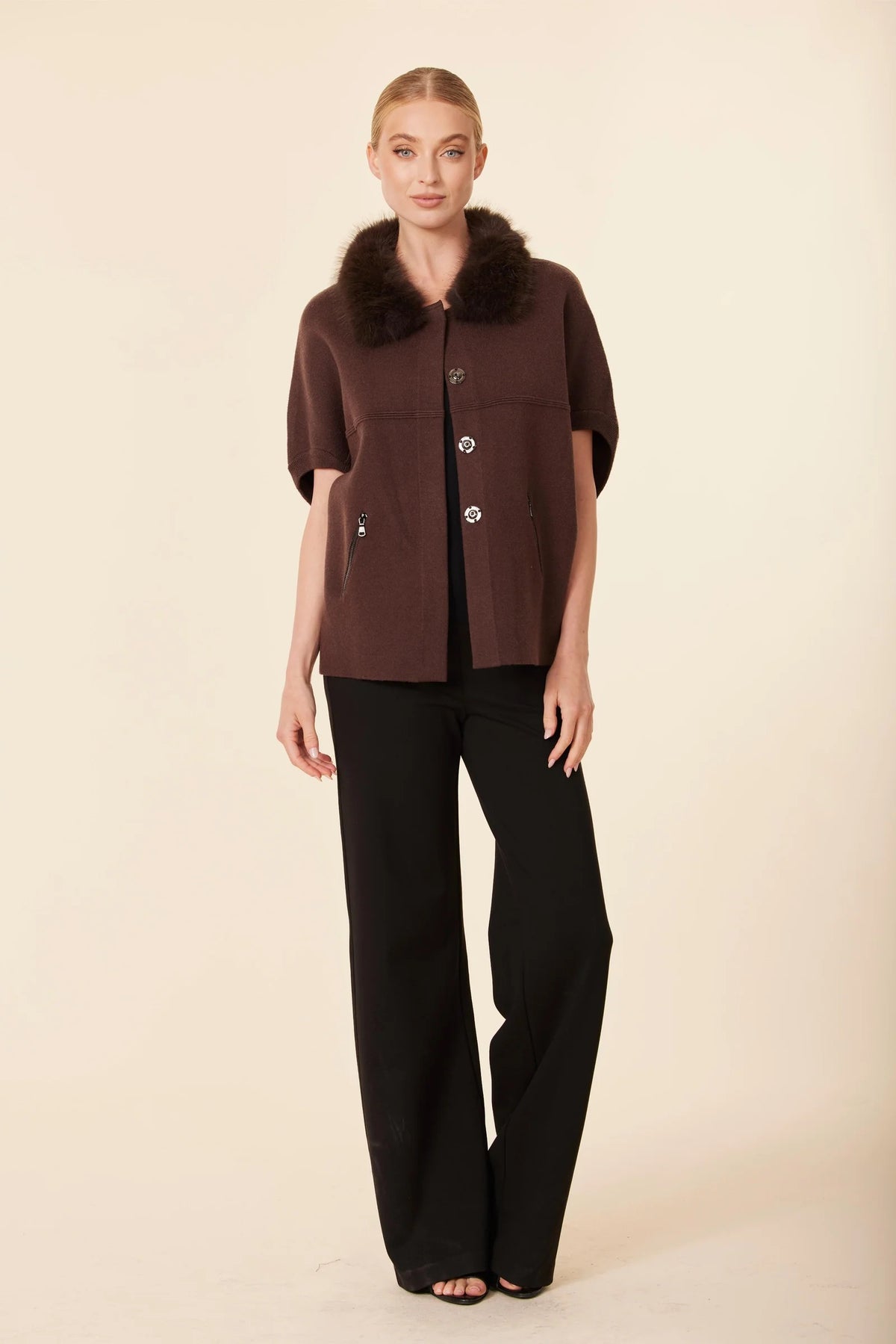 DOLCE CABO Faux Fur Trimmed Cocoon Cardigan