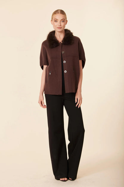 DOLCE CABO Faux Fur Trimmed Cocoon Cardigan