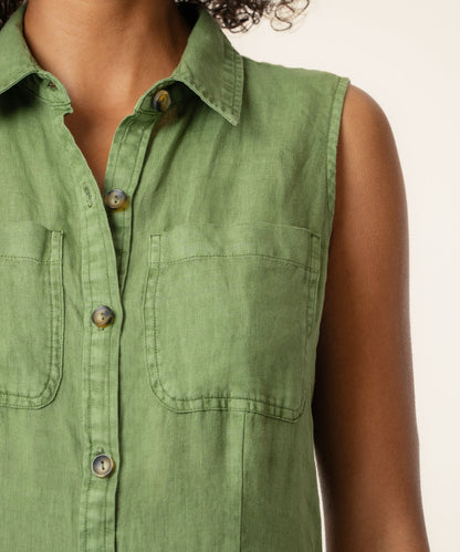 KUT FROM THE KLOTH Bowie Linen Dress in Olive
