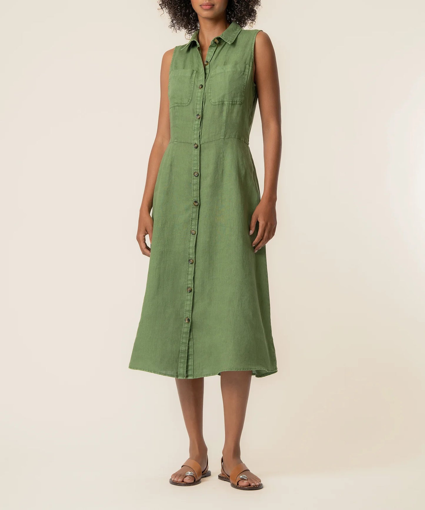 KUT FROM THE KLOTH Bowie Linen Dress in Olive