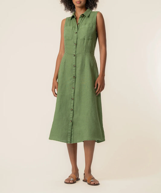 KUT FROM THE KLOTH Bowie Linen Dress in Olive