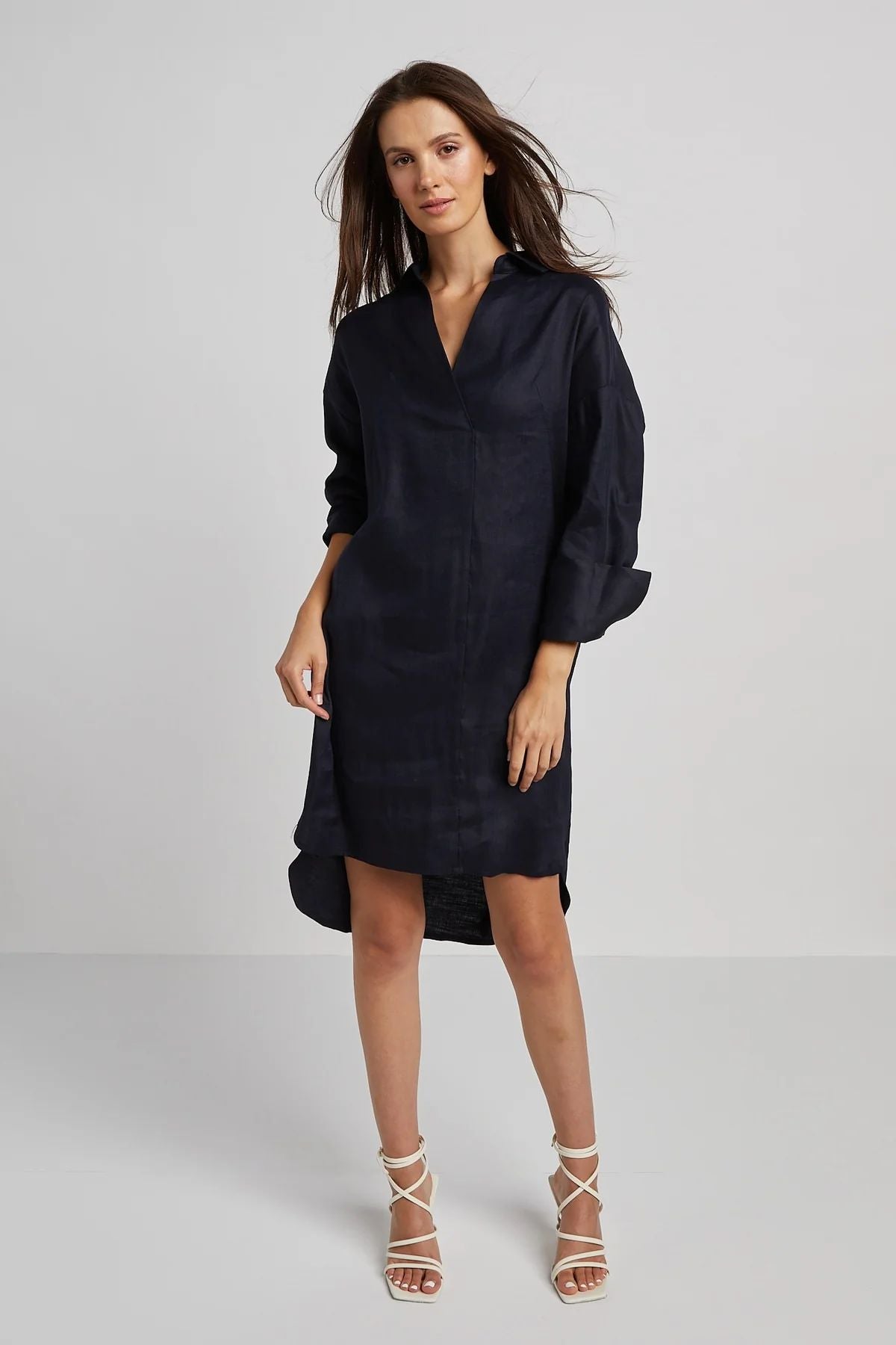 ADROIT ATELIER Kyoko pullover dress w/ sash & high low hem