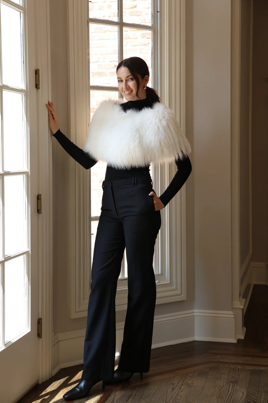 DIOMI Knitted Fox Fur Wool Shawl in White