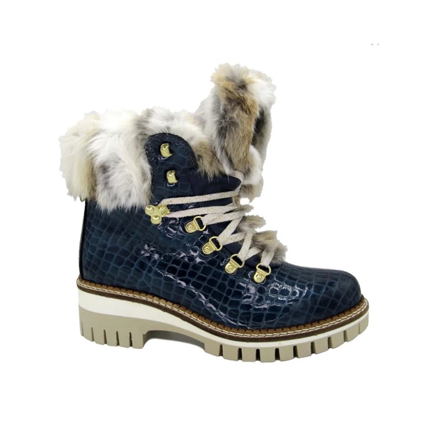 NIS CROCO NAVY GREY RABBIT ANKLE WINTER BOOT