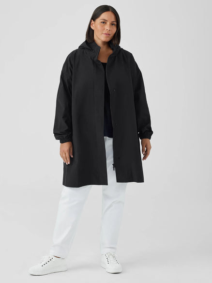 EILEEN FISHER Stand Collar Long Coat In Black