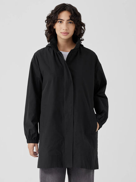 EILEEN FISHER Stand Collar Long Coat In Black