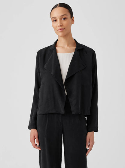 EILEEN FISHER Sandwashed Twill Stand Collar Jacket