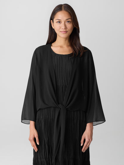 EILEEN FISHER Sheer Silk Georgette Tie Jacket