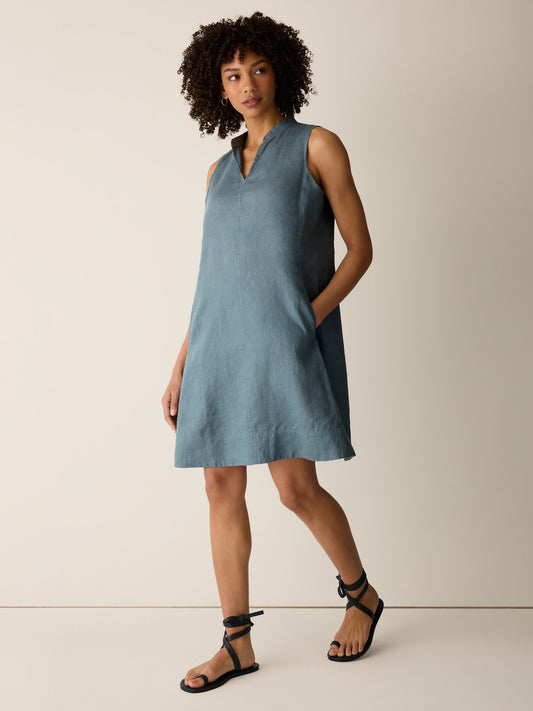 EILEEN FISHER  Women's Organic Linen Split Neck Dress