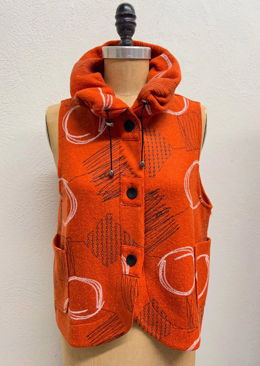 Trisha Taylor ORANGE SHORT POUFF COLLAR VEST WITH DRAWSTRING