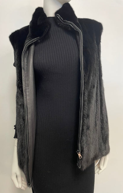 PREOWNED Leather & Mink Reversible Vest