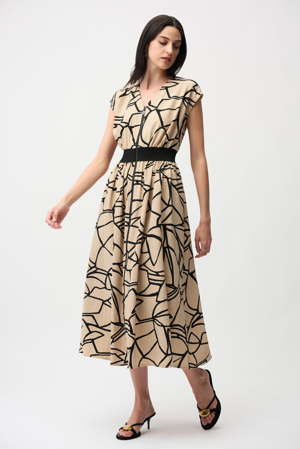 JOSEPH RIBKOFF SEERSUCKER ABSTRACT PRINT FIT AND FLARE DRESS