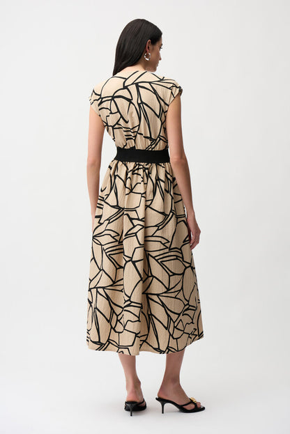 JOSEPH RIBKOFF SEERSUCKER ABSTRACT PRINT FIT AND FLARE DRESS