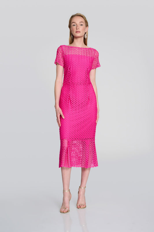 JOSEPH RIBKOFF Shocking Pink Lace Overlay Dress