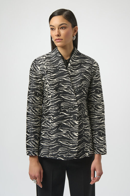 JOSEPH RIBKOFF Zebra Print Collared Jacket