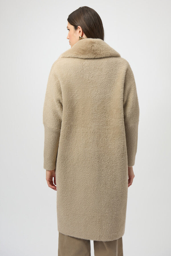 JOSEPH RIBKOFF Feather Yarn And Faux Fur Sweater Coat