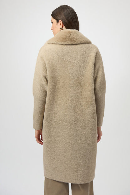 JOSEPH RIBKOFF Feather Yarn And Faux Fur Sweater Coat