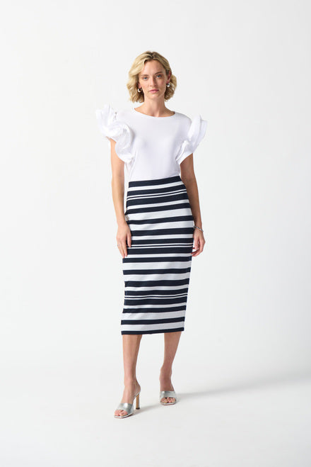 JOSEPH RIBKOFF Midnight Blue/Off-White Midi Skirt