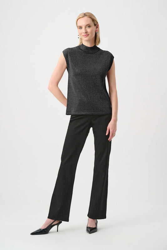 JOSEPH RIBKOFF Mock Neck Jewel Embellished Pullover Style
