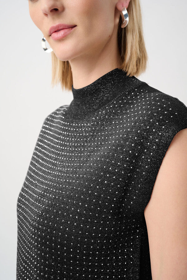 JOSEPH RIBKOFF Mock Neck Jewel Embellished Pullover Style
