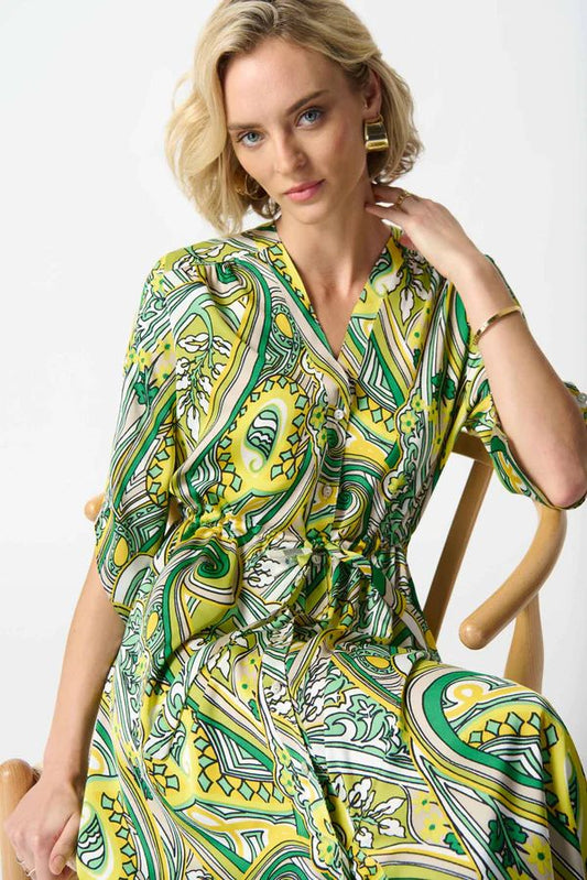 JOSEPH RIBKOFF Satin Paisley Print Shirt Dress