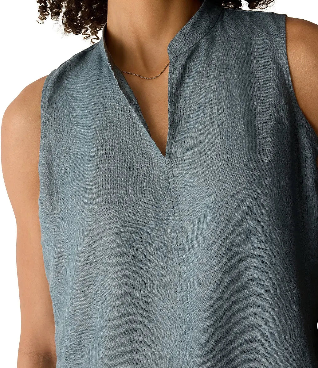 EILEEN FISHER  Women's Organic Linen Split Neck Dress