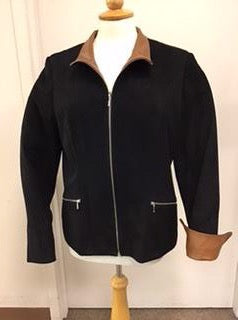 Black Suede Jacket with Beige Trim