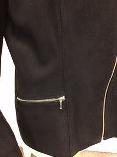 Black Suede Jacket with Beige Trim