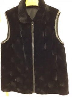 Black Sheared Mink Sections Reversible Vest